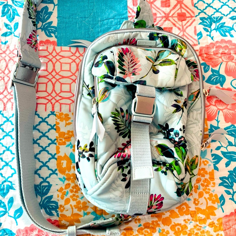 Vera Bradley Utility Sling Backpack in Seawater Blooms